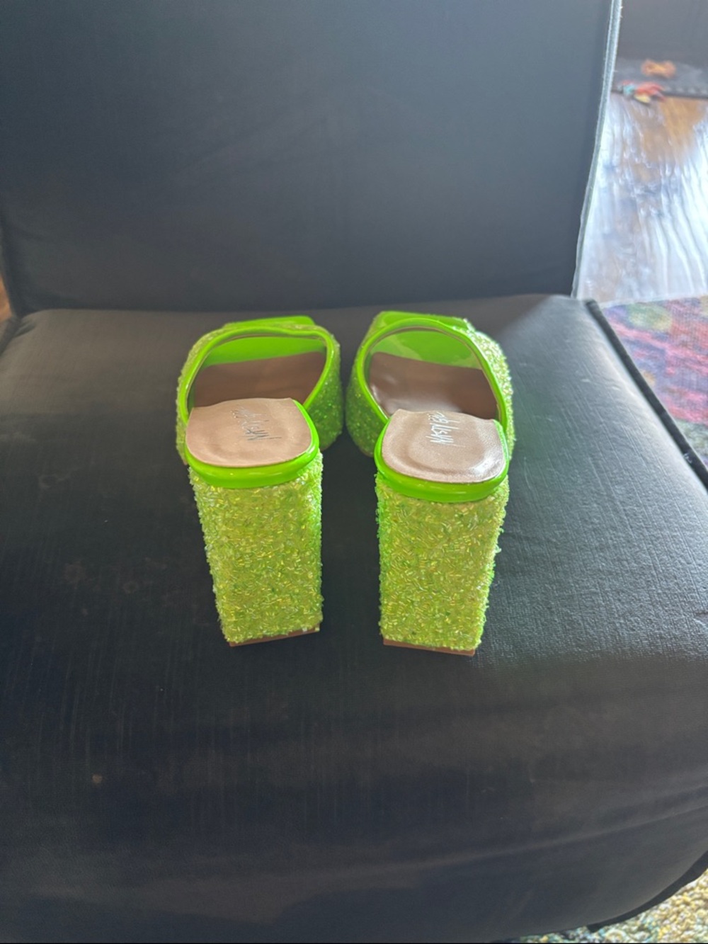 Nasty Gal Lime Neon Beaded Slide Mules - Picture 3 of 6
